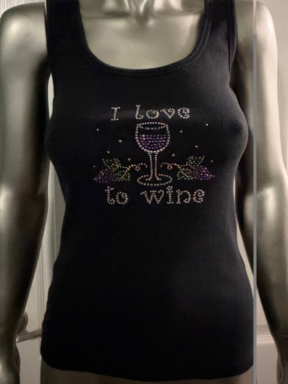 Vintage Y2K Christine Alexander Black I Love To Wine Tank Top